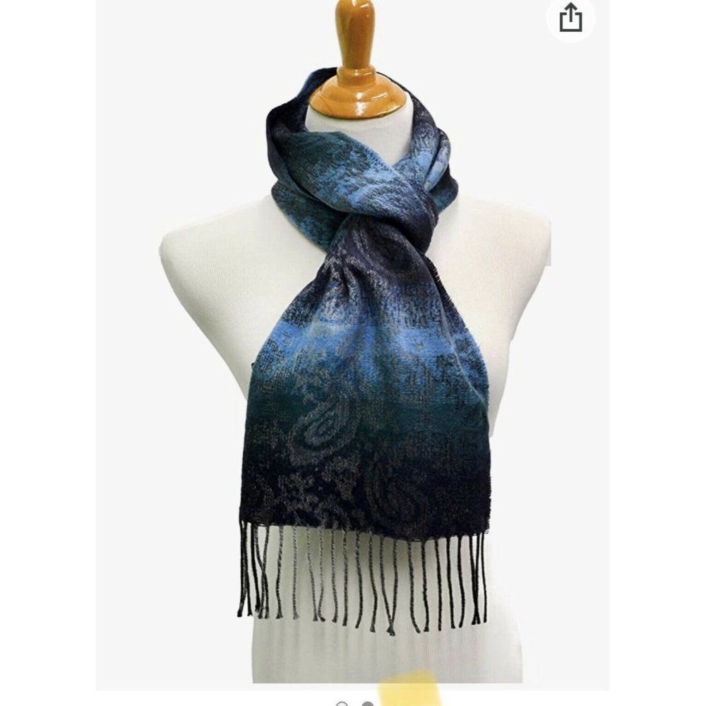 NWT Steve Madden Mid Weight Ombre‎ Blue Paisley Muffler Scarf